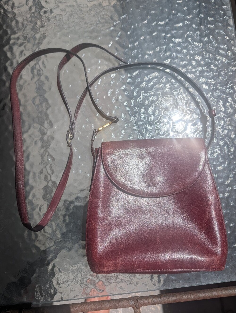 gold & pfeil made in italy Distressed Burgundy Leather mini Crossbody bag